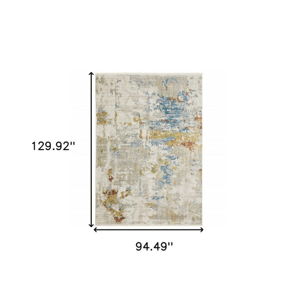 HomeRoots 8' Abstract Power Loom Runner Rug in Beige, Grey, Gold, and Teal - Stylish, Durable, Eco-Friendly Design 8' X 11' 510331