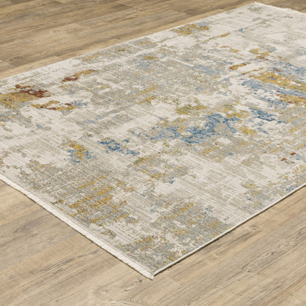 HomeRoots 8' Abstract Power Loom Runner Rug in Beige, Grey, Gold, and Teal - Stylish, Durable, Eco-Friendly Design 8' X 11' 510331