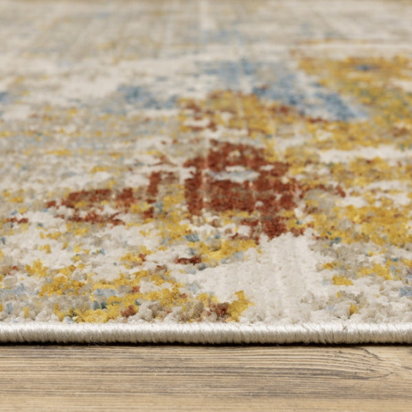 HomeRoots 8' Abstract Power Loom Runner Rug in Beige, Grey, Gold, and Teal - Stylish, Durable, Eco-Friendly Design 8' X 11' 510331
