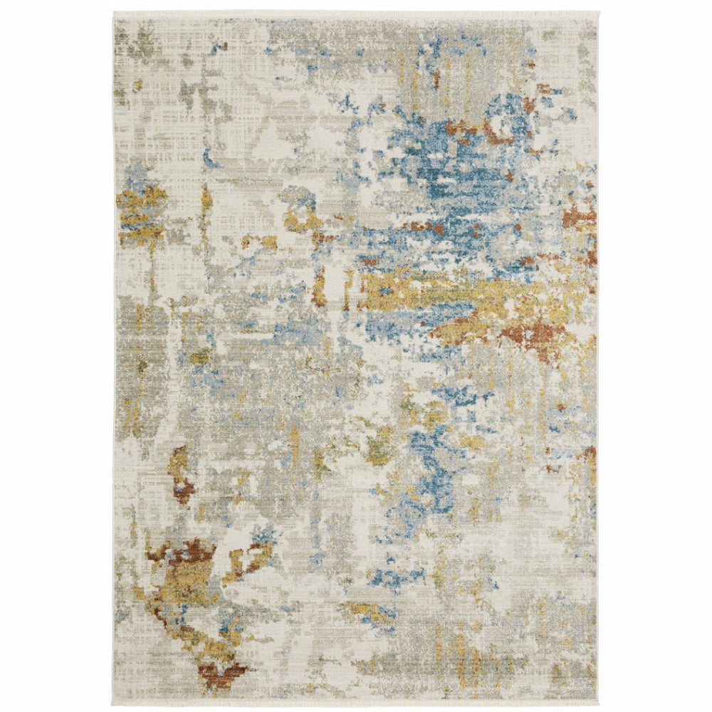 HomeRoots 8' Abstract Power Loom Runner Rug in Beige, Grey, Gold, and Teal - Stylish, Durable, Eco-Friendly Design 10' X 13' 510332