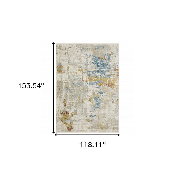 HomeRoots 8' Abstract Power Loom Runner Rug in Beige, Grey, Gold, and Teal - Stylish, Durable, Eco-Friendly Design 10' X 13' 510332