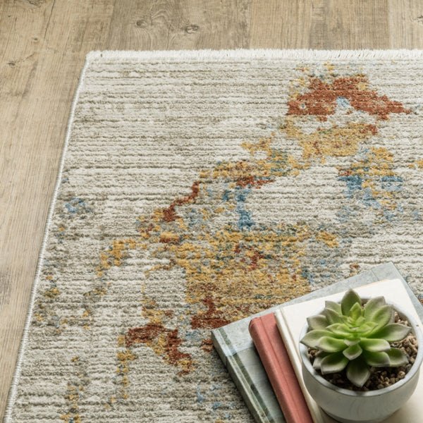 HomeRoots 8' Abstract Power Loom Runner Rug in Beige, Grey, Gold, and Teal - Stylish, Durable, Eco-Friendly Design 10' X 13' 510332