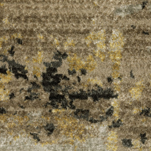 HomeRoots 8' Abstract Power Loom Runner Rug in Grey, Gold, Black, Charcoal, and Beige with Classic Fringe 2'3" x 7'6" 510333