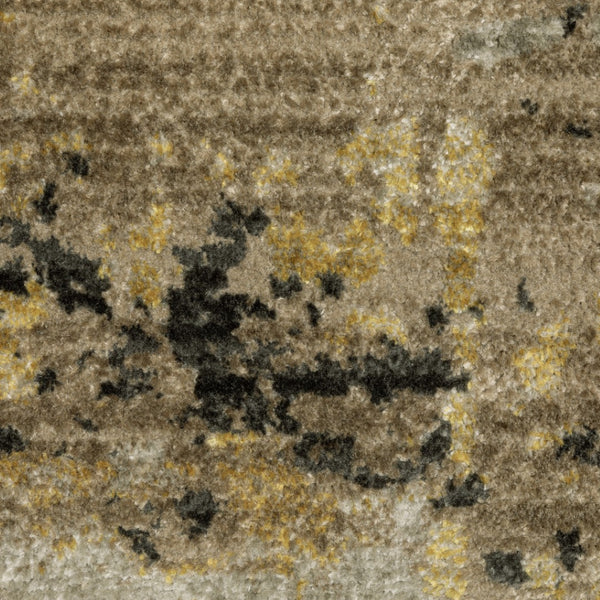 HomeRoots 8' Abstract Power Loom Runner Rug in Grey, Gold, Black, Charcoal, and Beige with Classic Fringe 2'3" x 7'6" 510333