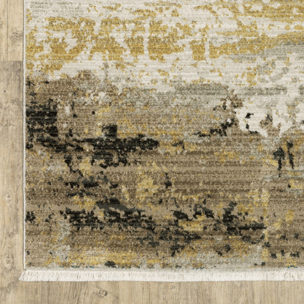 HomeRoots 8' Abstract Power Loom Runner Rug in Grey, Gold, Black, Charcoal, and Beige with Classic Fringe 2'3" x 7'6" 510333