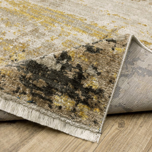 HomeRoots 8' Abstract Power Loom Runner Rug in Grey, Gold, Black, Charcoal, and Beige with Classic Fringe 2'3" x 7'6" 510333
