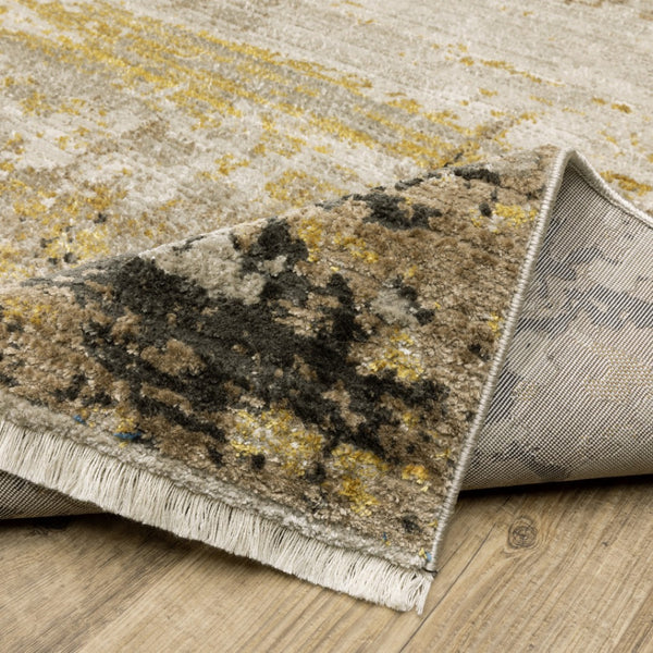 HomeRoots 8' Abstract Power Loom Runner Rug in Grey, Gold, Black, Charcoal, and Beige with Classic Fringe 2'3" x 7'6" 510333