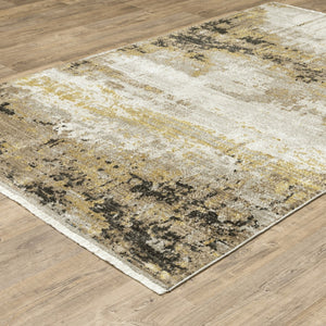 HomeRoots 8' Abstract Power Loom Runner Rug in Grey, Gold, Black, Charcoal, and Beige with Classic Fringe 4' X 6' 510334