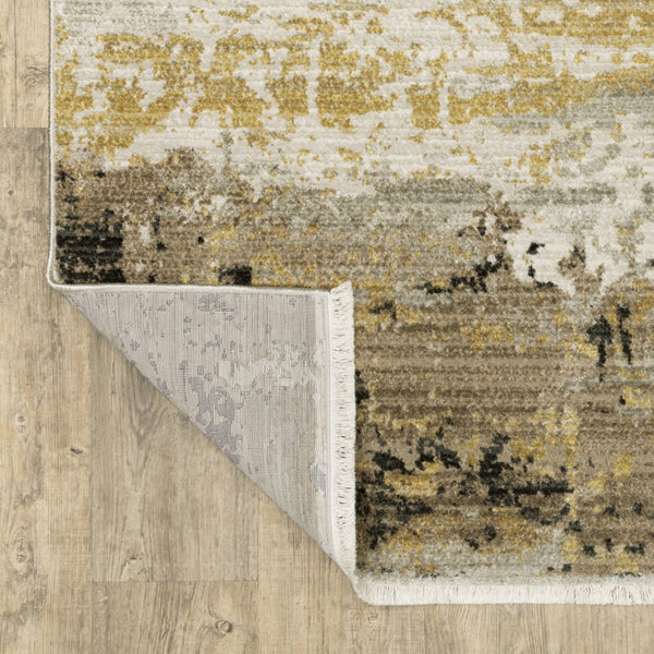HomeRoots 8' Abstract Power Loom Runner Rug in Grey, Gold, Black, Charcoal, and Beige with Classic Fringe 5' X 8' 510335