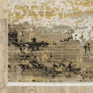 HomeRoots 8' Abstract Power Loom Runner Rug in Grey, Gold, Black, Charcoal, and Beige with Classic Fringe 8' X 11' 510337