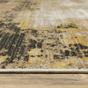 HomeRoots 8' Abstract Power Loom Runner Rug in Grey, Gold, Black, Charcoal, and Beige with Classic Fringe 10' X 13' 510338