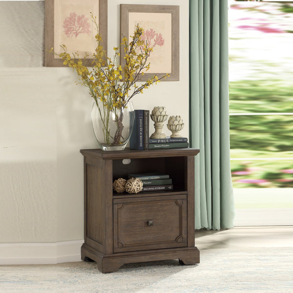 English Elm Dark Oak Toulon File Cabinet with Drawer, Open Shelf & Casters – Distressed Acacia Veneer, French Provincial Finish B011P363838