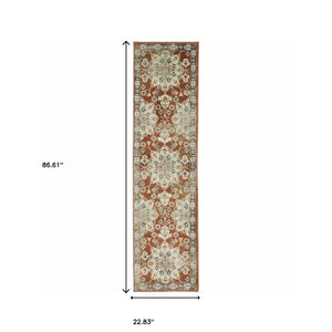 Homeroots 2' X 8' Rust Beige Teal Blue And Gold Oriental Power Loom Stain Resistant Runner Rug Rust,Beige Polypropylene 510350