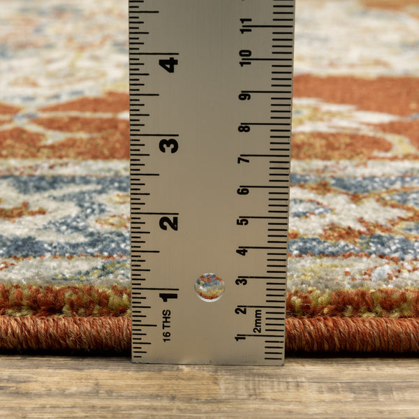 Homeroots 2' X 8' Rust Beige Teal Blue And Gold Oriental Power Loom Stain Resistant Runner Rug Rust,Beige Polypropylene 510350