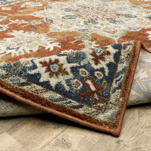 Homeroots 2' X 8' Rust Beige Teal Blue And Gold Oriental Power Loom Stain Resistant Runner Rug Rust,Beige Polypropylene 510350