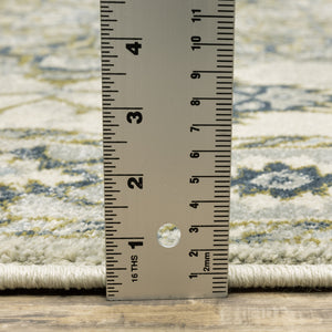 Homeroots 2' X 8' Ivory Blue Teal Grey And Olive Green Oriental Power Loom Stain Resistant Runner Rug Ivory,Blue Polypropylene 510351