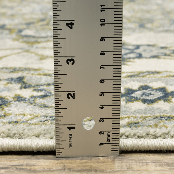 Homeroots 2' X 8' Ivory Blue Teal Grey And Olive Green Oriental Power Loom Stain Resistant Runner Rug Ivory,Blue Polypropylene 510351