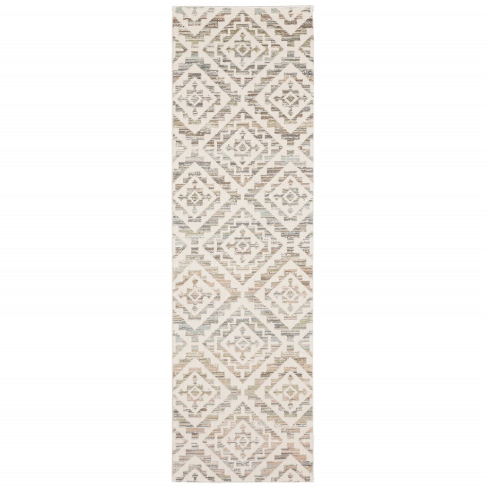HomeRoots 10' Softly Hued Geometric Area Rug - Stain Resistant, Durable Design for Modern Living Spaces 2'3" x 7'6" 510356