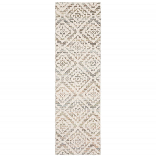 HomeRoots 10' Softly Hued Geometric Area Rug - Stain Resistant, Durable Design for Modern Living Spaces 2'3" x 7'6" 510356