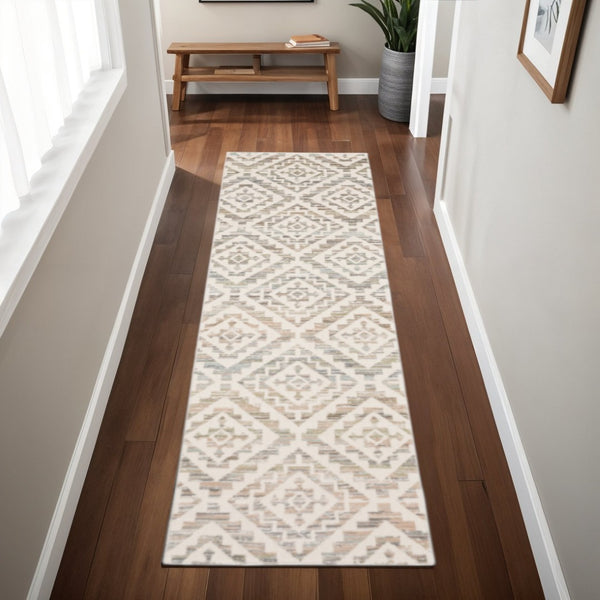 HomeRoots 10' Softly Hued Geometric Area Rug - Stain Resistant, Durable Design for Modern Living Spaces 2'3" x 7'6" 510356