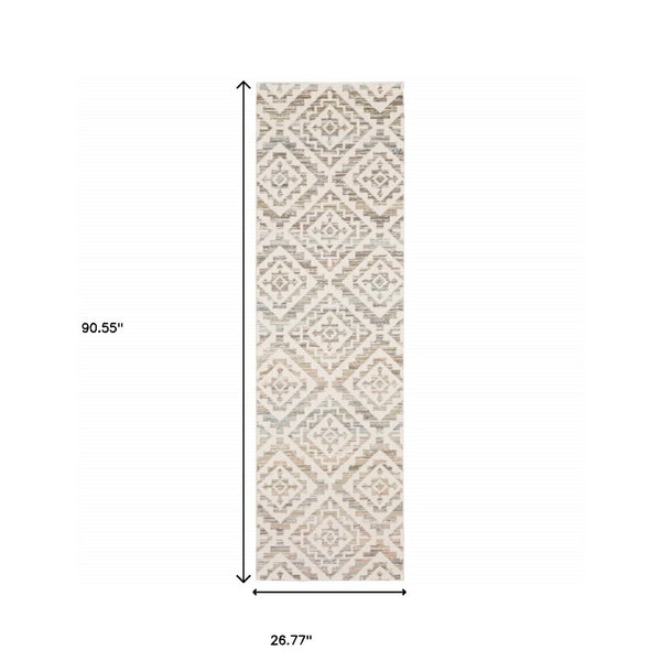 HomeRoots 10' Softly Hued Geometric Area Rug - Stain Resistant, Durable Design for Modern Living Spaces 2'3" x 7'6" 510356