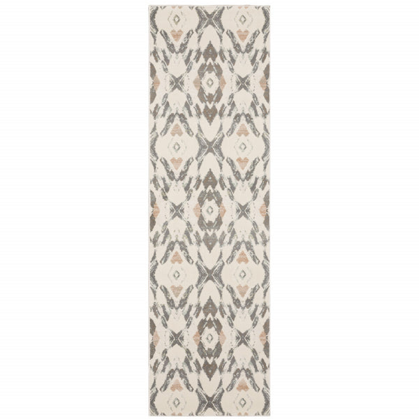 Homeroots 2' X 8' Ivory Pink And Sage Geometric Power Loom Stain Resistant Runner Rug  Polypropylene 510359