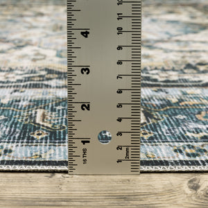 Homeroots 2' X 8' Blue Ivory Teal Brown And Gold Oriental Printed Stain Resistant Non Skid Runner Rug Blue,Ivory Polyester 510362