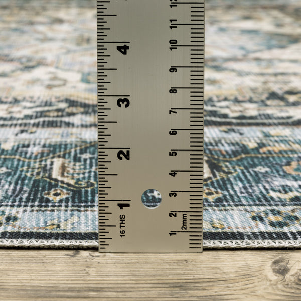 Homeroots 2' X 8' Blue Ivory Teal Brown And Gold Oriental Printed Stain Resistant Non Skid Runner Rug Blue,Ivory Polyester 510362