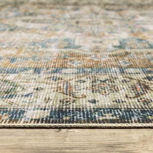 HomeRoots 4' Elegant Oriental-Print Area Rug in Blue, Ivory, Teal, Brown, and Gold – Stain Resistant and Non-Skid 4' X 6' 510368