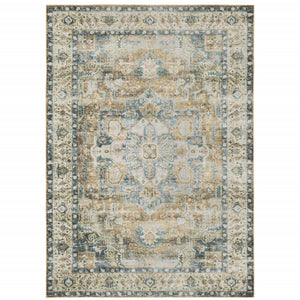 Homeroots 7' X 10' Blue And Gold Oriental Non Skid Area Rug Blue,Gold Polyester 510370