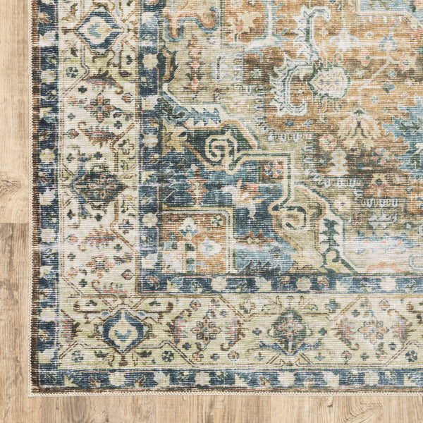 Homeroots 7' X 10' Blue And Gold Oriental Non Skid Area Rug Blue,Gold Polyester 510370