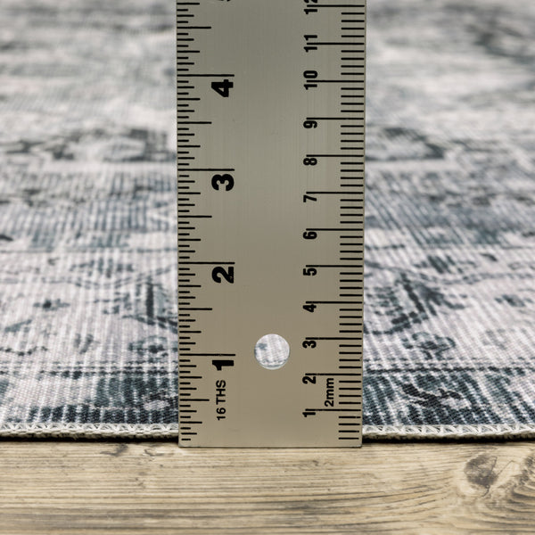 Homeroots 8' Gray And Ivory Oriental Printed Non Skid Runner Rug Navy,Ivory Polyester 510372