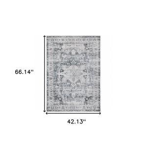 HomeRoots 4' Elegant Oriental-Print Area Rug in Blue, Ivory, Teal, Brown, and Gold – Stain Resistant and Non-Skid 4' X 6' 510373