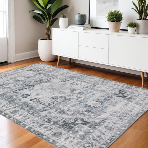 HomeRoots 4' Elegant Oriental-Print Area Rug in Blue, Ivory, Teal, Brown, and Gold – Stain Resistant and Non-Skid 4' X 6' 510373