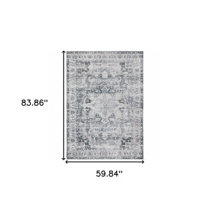 HomeRoots 4' Elegant Oriental-Print Area Rug in Blue, Ivory, Teal, Brown, and Gold – Stain Resistant and Non-Skid 5' X 7' 510374