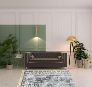 Homeroots 5' X 7' Navy Blue Ivory And Grey Oriental Printed Stain Resistant Non Skid Area Rug Navy,Ivory Polyester 510374