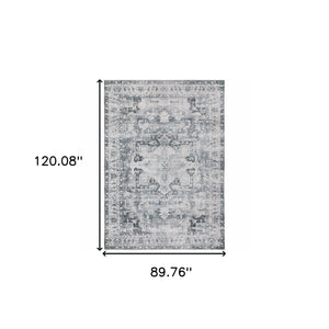 Homeroots 7' X 10' Gray And Ivory Oriental Non Skid Area Rug Navy,Ivory Polyester 510375