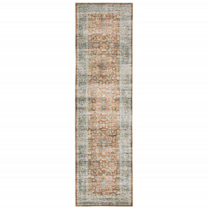 Homeroots 2' X 8' Rust Blue Ivory And Gold Oriental Printed Stain Resistant Non Skid Runner Rug Rust,Blue Polyester 510377