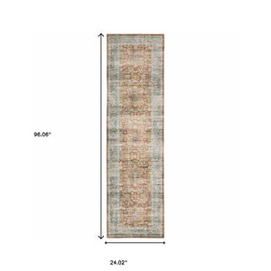 Homeroots 2' X 8' Rust Blue Ivory And Gold Oriental Printed Stain Resistant Non Skid Runner Rug Rust,Blue Polyester 510377