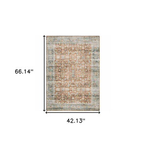 Homeroots 4' X 6' Blue And Ivory Oriental Non Skid Area Rug Rust,Blue Polyester 510378