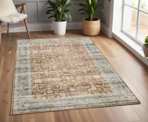 Homeroots 4' X 6' Blue And Ivory Oriental Non Skid Area Rug Rust,Blue Polyester 510378