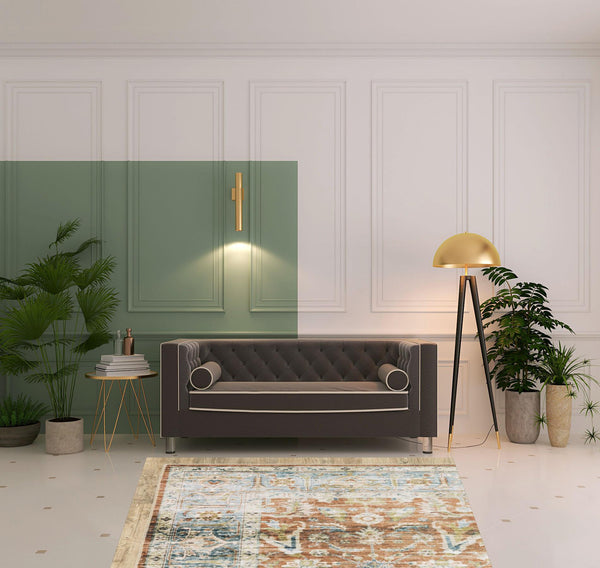 Homeroots 5' X 7' Rust Blue Ivory And Gold Oriental Printed Stain Resistant Non Skid Area Rug Rust,Blue Polyester 510379