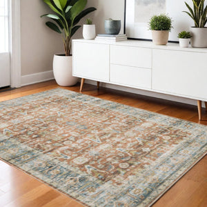 HomeRoots 4' Blue and Ivory Oriental Area Rug - Timeless Elegance with Non-Skid Backing for Busy Homes 5' X 7' 510379