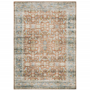 Homeroots 7' X 10' Blue And Ivory Oriental Non Skid Area Rug Rust,Blue Polyester 510380