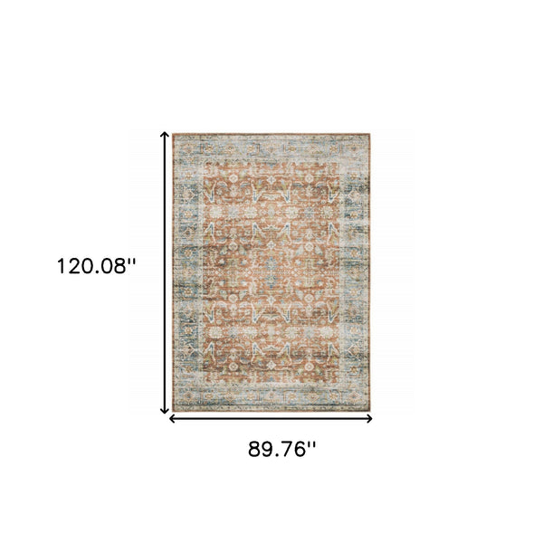 Homeroots 7' X 10' Blue And Ivory Oriental Non Skid Area Rug Rust,Blue Polyester 510380