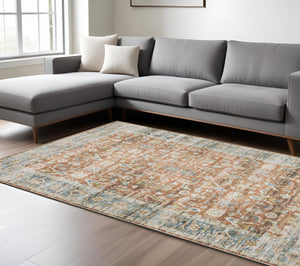 Homeroots 7' X 10' Blue And Ivory Oriental Non Skid Area Rug Rust,Blue Polyester 510380