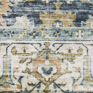 Homeroots 2' X 8' Blue Gold Rust Ivory And Olive Oriental Printed Stain Resistant Non Skid Runner Rug Blue,Gold Polyester 510382