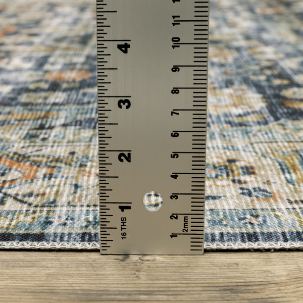 Homeroots 2' X 8' Blue Gold Rust Ivory And Olive Oriental Printed Stain Resistant Non Skid Runner Rug Blue,Gold Polyester 510382