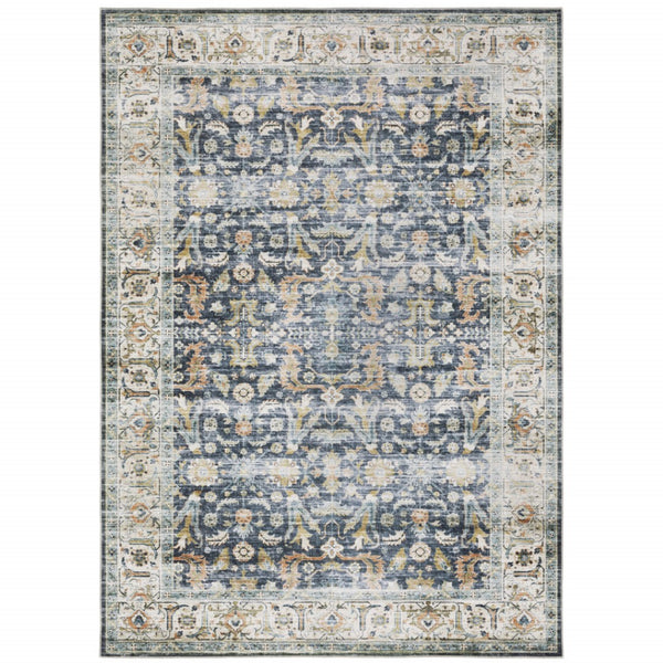 HomeRoots 4' Blue and Ivory Oriental Area Rug - Timeless Elegance with Non-Skid Backing for Busy Homes 4' X 6' 510383