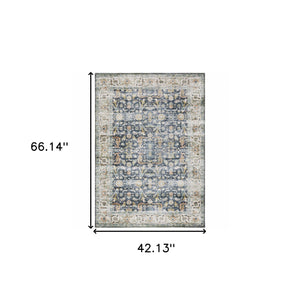 Homeroots 4' X 6' Blue And Ivory Oriental Non Skid Area Rug Blue,Gold Polyester 510383